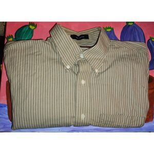 Peter England 100% Cotton Striped Beige Button Up Shirt Size Medium